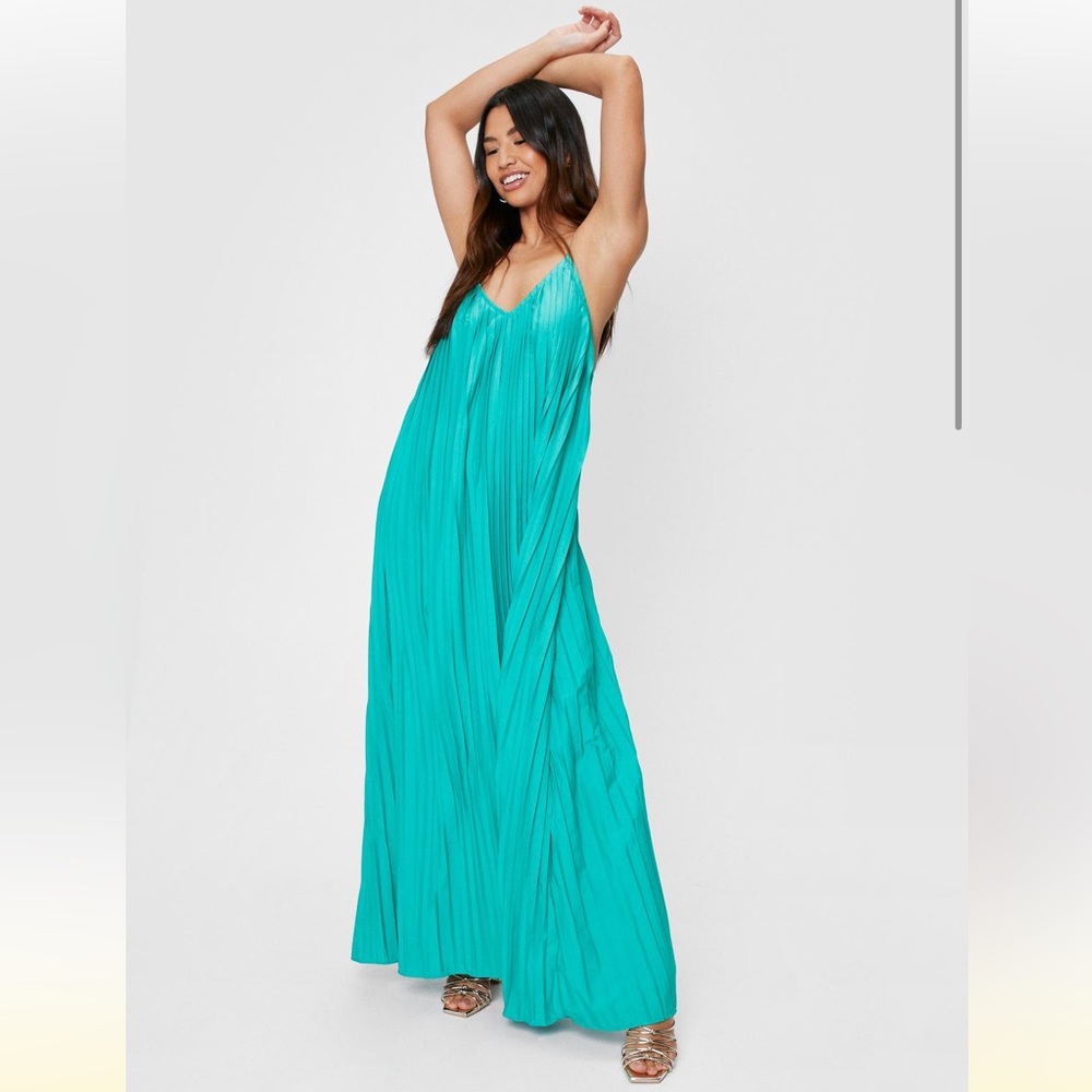 Pleated Crossover Strap Maxi Dress